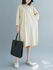 Simple Solid Color Small Fresh Shirt Midi Dress