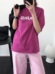 Loose Letter Print Casual Round Neck T-Shirt