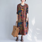 Retro Plus Size Print Loose Long Sleeve Dress