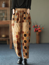 Retro Polka Dot Velvet Elastic Waist Harem Pants