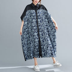 Floral Printed Split-Joint Short Sleeves Maxi Dress