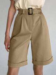 Women Pocket Zipper Button Solid Color Casual Shorts