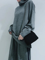 Women High Neck Loose Solid Color Sweater