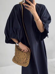 Solid Color Round Neck Loose Casual Dress