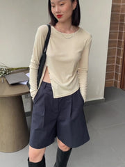 Casual Solid Color Hem Breasted Top T-Shirt