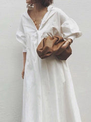 V-Neck Solid Color Half Sleeves Midi Dress