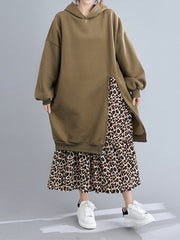 Women Plus Velvet Stitching Printed Dress