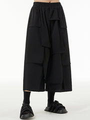 Ninth Pants Wide Leg Pure Color Split-Joint Casual Pants Bottoms