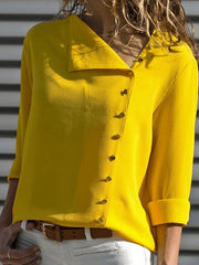 Loose Irregular Diagonal Collar Button Long Sleeve Shirt