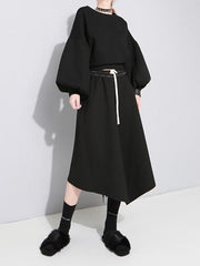 Bandage Bow-Knot Lantern Sleeves Sweatshirt