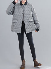 Women Lapel Check Warm Jacket