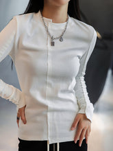 Simple Black Irregular Collar Stitching Casual Long-Sleeved T-Shirt