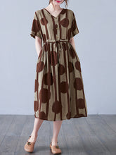 Retro Printed V-Neck Short Sleeve Midi Dress