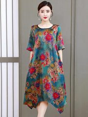 Loose Flower Printed National Dress