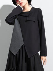 Women Lapel Color Matching Irregular Bottoming Shirt
