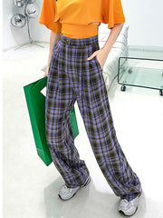 Plaid Drape High Waist Slimming Loose Retro Casual Pants