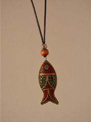 Ethnic Style Colored Fish Long Necklace