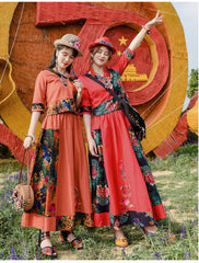 Ethnic Embroidered Shirt With Elastic Waist Skirt Suit