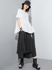 Simple Split-Joint Solid Lace-Up T-Shirt