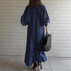 Loose V Neck Lantern Sleeve Maxi Dress