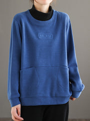 Embroidered Mock Neck Loose Sweatshirt
