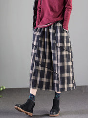 Vintage Splicing Plaid Thickening A-Line Skirt