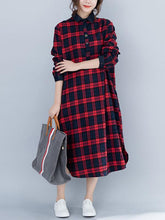 Loose Plaid Split-Joint Shirt Dress