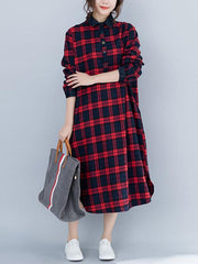 Loose Plaid Split-Joint Shirt Dress