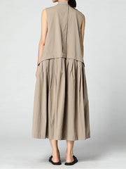 Round Neck Stitching Solid Color Sleeveless Loose Casual Dress