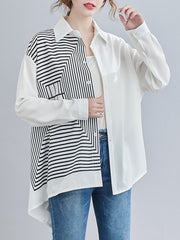 Women Irregular Personality Stitching Lapel Shirt