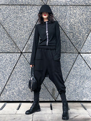 Black Solid High Waist Harem Pants