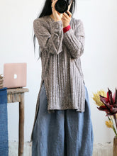 Women Simple Loose Irregular V-Neck Sweater