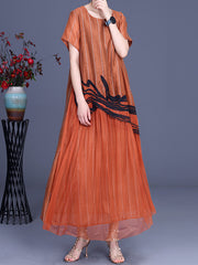 Printed Striped Embroidered Patchwork Dress