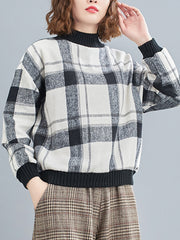 Women Casual Loose Plaid Sweatshirt
