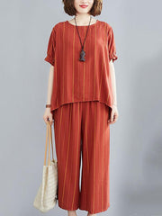 Two Pieces Original Striped Tops&Wide Leg Pants