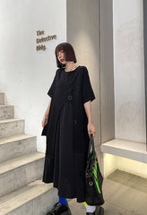 Retro Round Neck Stitching Loose Slim Dress