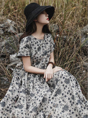 Literary Floral Ramie Cotton Long Dress