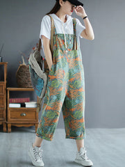 Women Casual Denim Print Stitching Strap Casual Pants