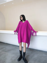 V-Neck Stitching Long Sleeve Knitted Dress