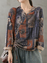 Retro Drawstring Printed T-Shirt Sweatshirt