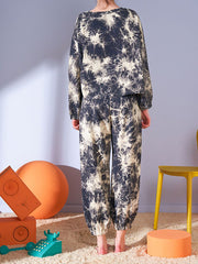 Two Pieces Loose Printed T-Shirt And Wide Leg Pants Pajamas