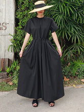 Women Solid Color Round Neck Short-Sleeved Loose Casual Jumpsuit