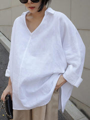 Loose Cropped V-Neck Comfortable Blouses
