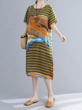 Ethnic Print Loose Round Neck Short Sleeve Dress