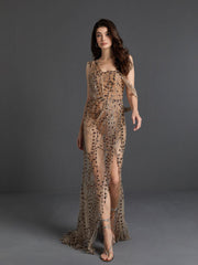 Bailee Split Sequin Maxi Dress In Bronze