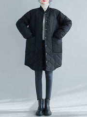 Women Stand Collar Plaid Solid Color Casual Coat