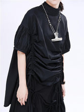 Original Puff Sleeve Drawstring Stand Collar Shirt Dress