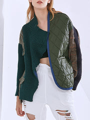 Women Color Matching Stitching Long-Sleeved Coat