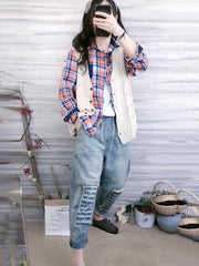 Loose Split-Joint Letter Embroidered Jean Pants