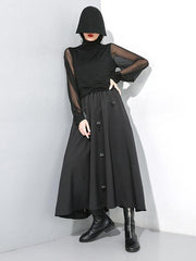 Black Elastic Waist Stitching Cropped Skirt